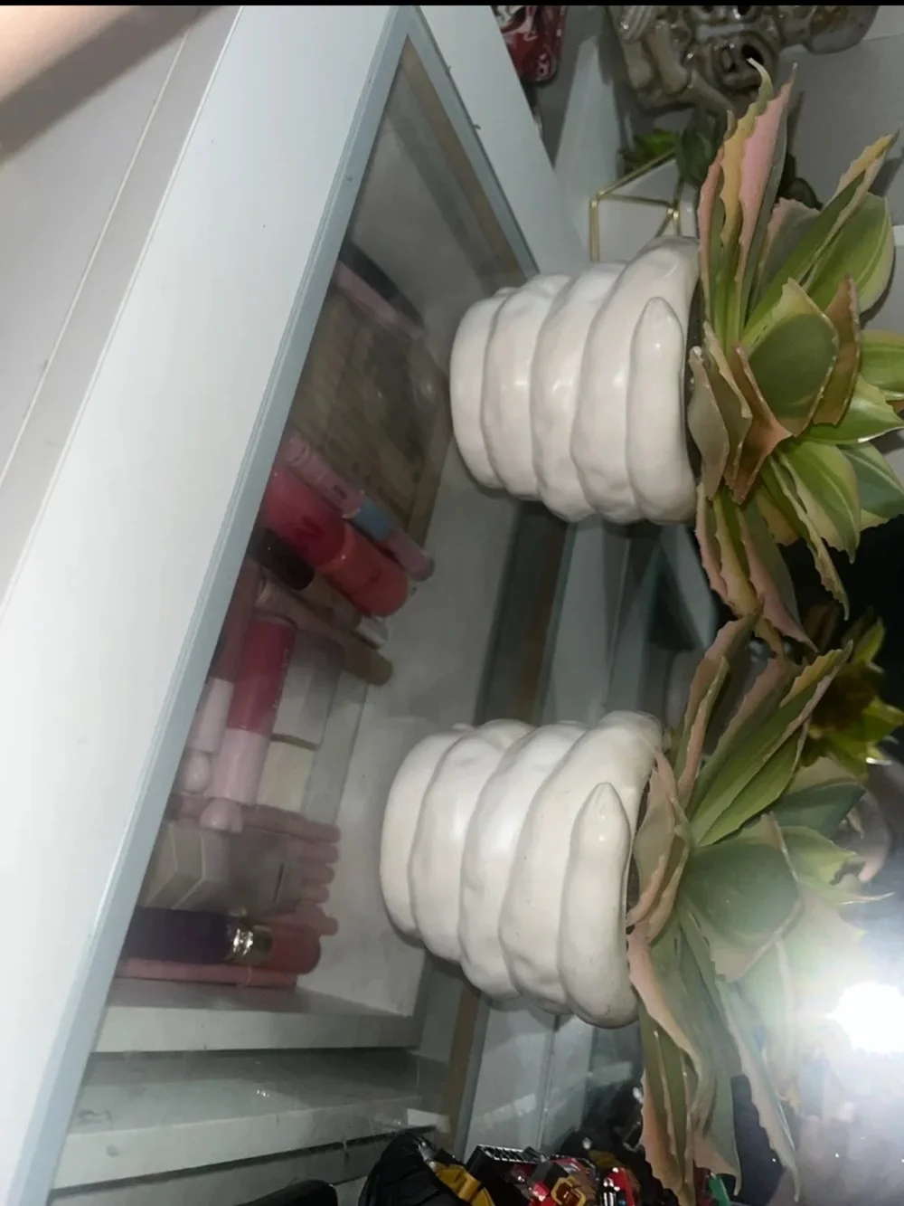 Ceramic Spiral Planter with Faux Succulent - White